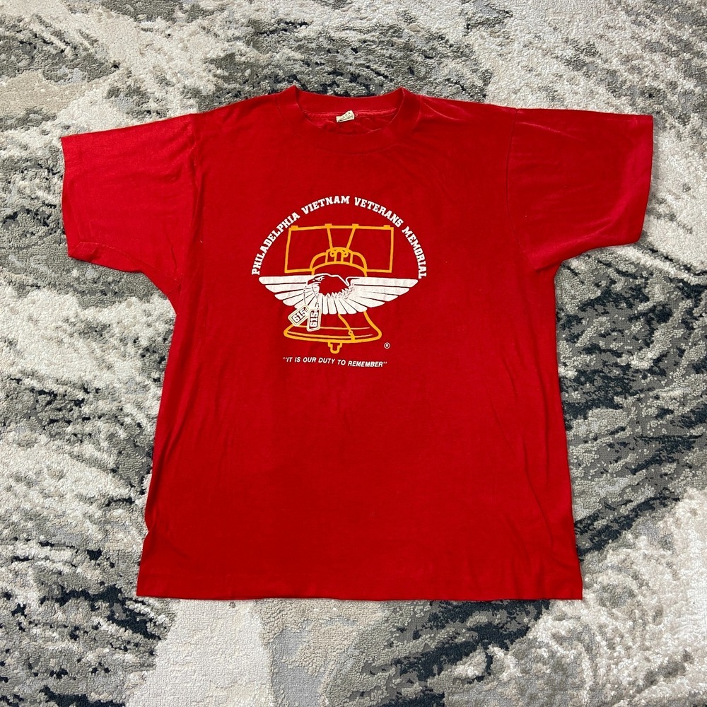 Vintage 80s Screen Stars T Shirt Sz L Red Philadelphia Vietnam‎ Veterans True